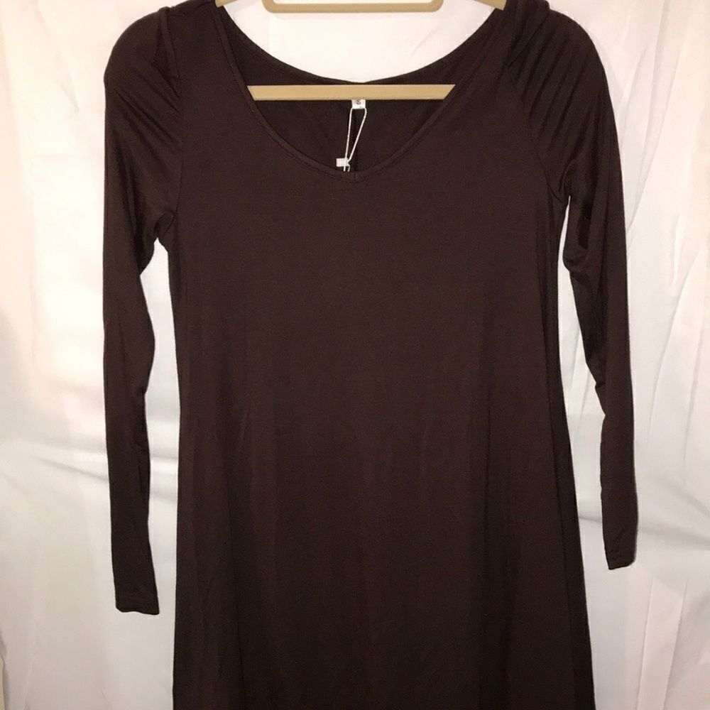 Dearcase Women's Brown‎ Long Sleeve Pullover Flowy Tunic Top Size Small NWT